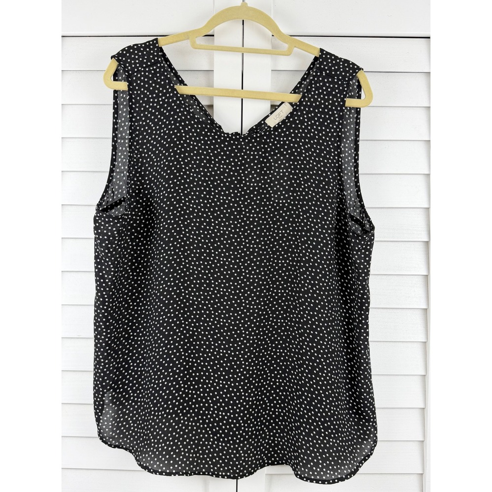 LOFT‎ Polka Dot Blouse Women XL Black Sleeveless Back Tie NEW